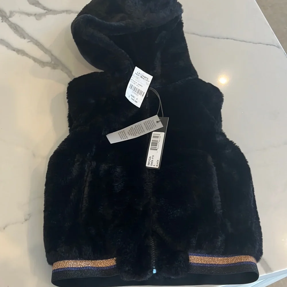 Brand new with tags gorgeous imoga girls black fur vest size 5 with shimmer trim